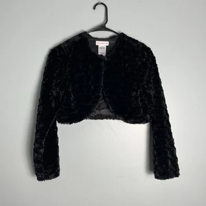 Cárdigan Bonnie Jean Niñas Negro Imitación Piel Manga Larga Suéter Top Corto Talla XL - Imagen 1 de 7