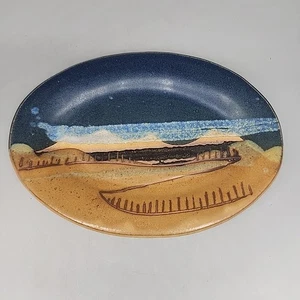 Handmade Oval Brushstroke Pottery Plate Vintage Hand Painted Artist Signed - Picture 1 of 5