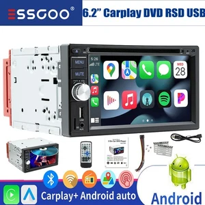 Carplay/Android Auto 6.2" 2 DIN CD DVD Car Stereo Bluetooth AUX USB Touch Screen - Picture 1 of 15