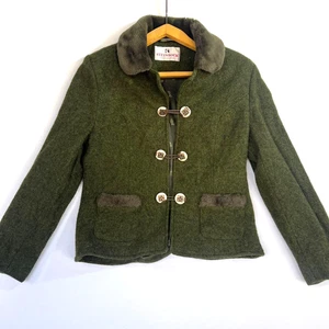 Steinbock Damen Gr. 38 Grün Blazer Jacke Wolle Alpaka Knebelverschlüsse Austria - Bild 1 von 22