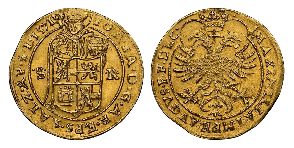 AUSTRIAN ST. Salzburg. Johann Jakob Khuen. 1571 AV 2 Ducats. NGC MS62 Fr-636 - Image 1 of 1
