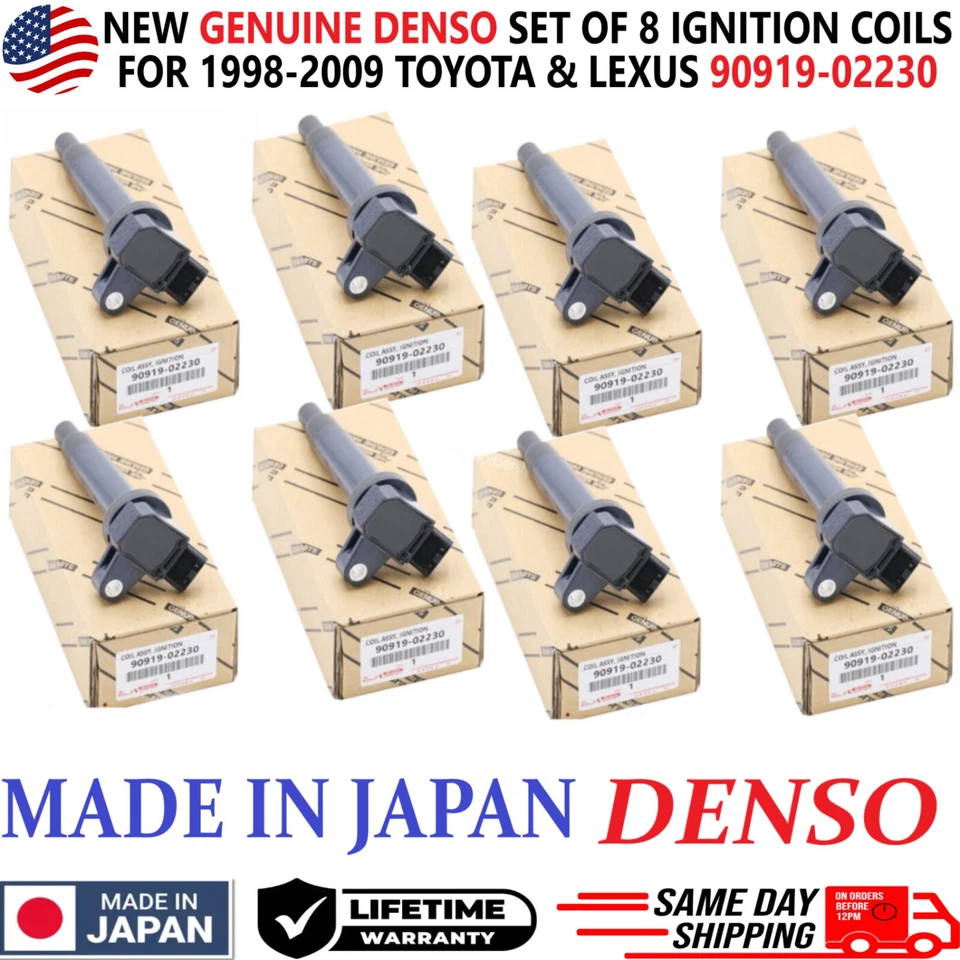 GENUINE DENSO Ignition Coils For 1998-2009 Toyota & Lexus 4.3L 4.7L, 90919-02230 - Image 1 of 4