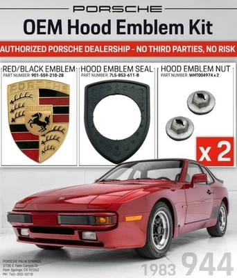 Porsche 944 1983 genuino OEM capó emblema kit rojo y negro esmalte en dorado Foto 1 de 2