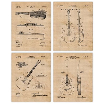 Classic Acoustic Guitar Patent Prints, 4 (8x10) Art Decor Home Work Music Office - Image 1 of 4