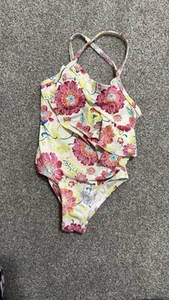 Garnet Hill Kids Girls' Size 4 Floral Halter One-Piece Swimsuit Ruffle Trim - Picture 1 of 6