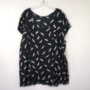 Torrid Tunic Black Feather Print Fringed Hem Plus Size Casual Shirt Size 3 Boho - Picture 1 of 8