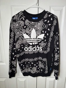 Adidas Pullover Sweatshirt Paisley Bandana Print schwarz weiß Baumwolle Damen XS - Bild 1 von 5