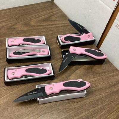 6 Clip de Bolsillo Cuchillo Plegable Rosa "Mean Bitch" Foto 1 de 4