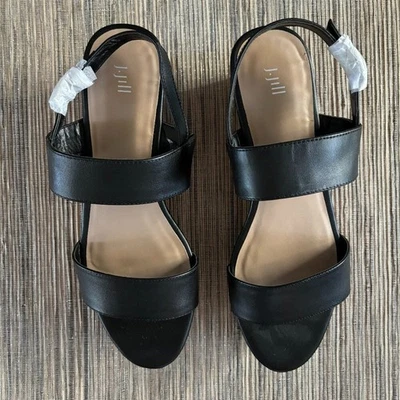 J.JILL | NWOT Black Leather Platform Sandals Wood Wedge Slingback Size 10M - Image 1 of 4