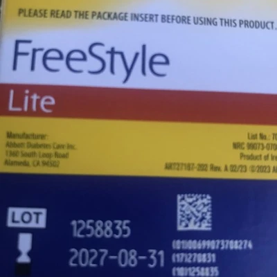 freestyle lite diabetic test strips 100 count Exp 2027-08-31 - image 1 of 4