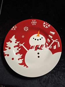 TRISA Charming Snowman Christmas Tree Dinner 10.5" Cookie Plate Ceramic Festive - Picture 1 of 5