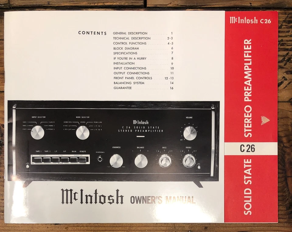 McIntosh C 26 C-26 Preamplificador / Preamplificador Propietarios / Manual de Usuario *Original* #2 Foto 1 de 1