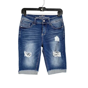 Wallflower Denim Jean Shorts Womens Jrs 5 Distressed Bermuda Stretch Mid Rise - Picture 1 of 8