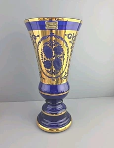 Vintage Egermann Tschechien Kobaltblau und Gold Vase mit Etikett - Bild 1 von 4
