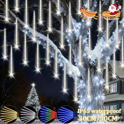 192/288 LED Christmas Meteor Shower Icicle Light 8 Tube Fairy String Light Party - Image 1 of 4