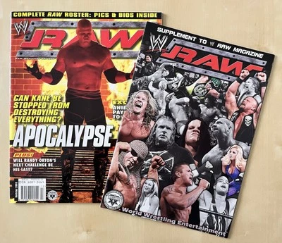 WWF RAW Magazine Holiday 2003 Kane Bret Hart Poster + Supplement Mint Condition - Image 1 of 4