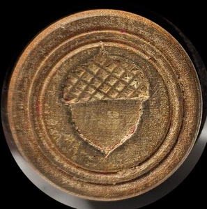 Antike dunkle Holz Butterform Presse Kolben Stempel mit Eichel Bild GUC - Bild 1 von 17