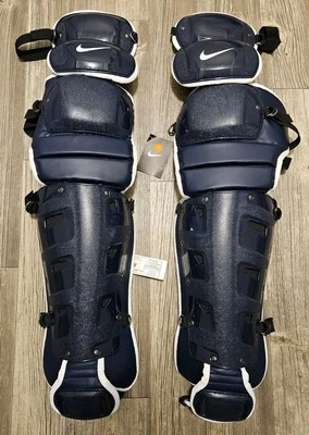 $350 NIKE Vapor Baseball Catchers Leg Shin Guards Navy Blue White Men's Size 19" - Image 1 of 4