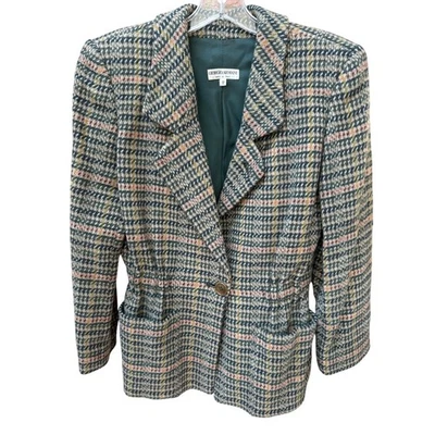 VTG Giorgio Armani Womens Wool Blazer 38 / 4 Green Pink Houndstooth Plaid Italy - Image 1 of 4