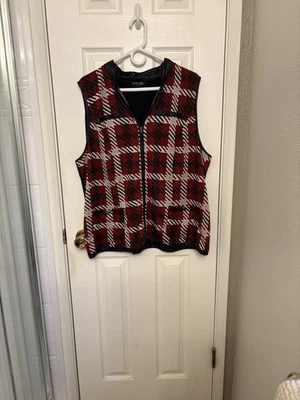 Red Plaid Zip-Up Vest 2X - Image 1 of 4