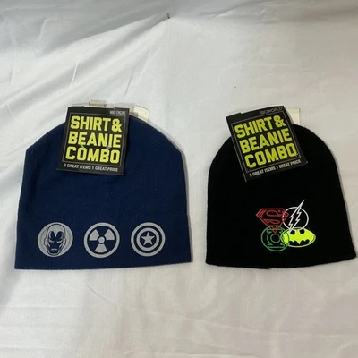2 Boys Beanie Stocking Hats Marvel and Justice League  *JUST THE HATS*.     NEW - Image 1 of 4