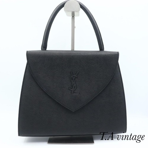 SAINT LAURENT (YSL) Borsa a mano YVES SAINT LAURENT YSL logo una tracolla pelle nera autentica