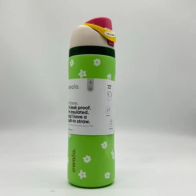 Owala FreeSip 24 oz Insulated Stainless Steel Green Flower Water Bottle