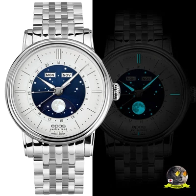 Relógio masculino automático EPOS 3439CBLM OEUVRE-DART Classic Moon Phase 42mm - Imagem 1 de 4