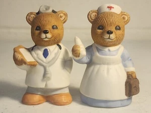 Vintage HOMCO Porcelain 2.5" Dr And Nurse Bears - Picture 1 of 3