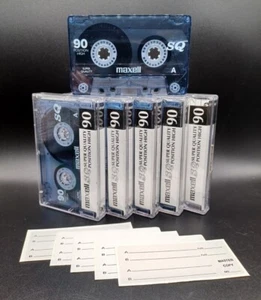 5x MAXELL SQ90 +Aufkleberbogen Blau Transparent /Kassette TAPE MC Retro Vintage  - Bild 1 von 5