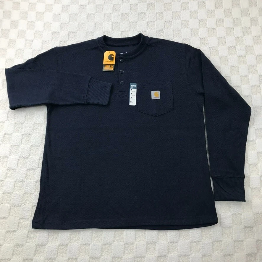 Carhartt Relaxed Fit Heavyweight LS Blue Henley Thermal TK4429-M Mens Sz M