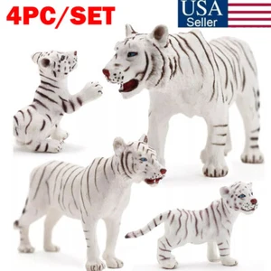 4X White Tiger Family Set Wildlife Animal Models Resin Figure Xmas Gift For Kid - Picture 1 of 13