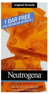 Neutrogena Transparent Facial Bar Soap Fragrance Free 3 FULL Size Bars - Picture 1 of 3