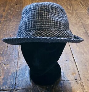 Grey, Beige, Black Dogtooth Check Trilby Hat,  s.XL, Lined, Fabulous Condition.