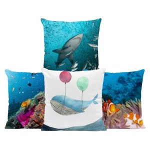 Beautiful Marine Cushion Set Whale Fish Group Coral Shark Clown Fish Anemone  - Picture 1 of 24