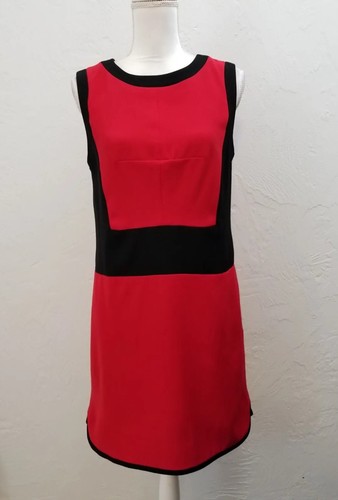 VETEMENTS VINCE CAMUTO TAGLIA MEDIA ABITO A TUBINO ROSSO RIFINITURE NERE COLORBLOCK