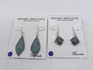 Vtg Genuine Marcasite,SILVER Plated Earrings 2 Pairs - Picture 1 of 5