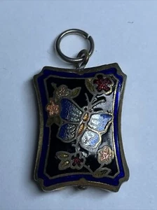 Colgante de flor y mariposa Cloisonne hinchado de doble cara esmalte grande vintage de los años 70 - Imagen 1 de 7