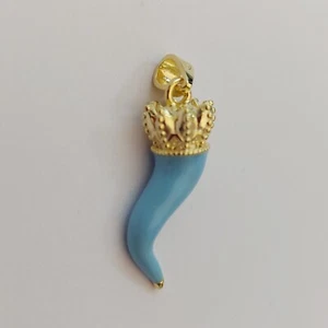 Cornetto portafortuna argento 925 oro giallo smalto azzurro ciondolo donna uomo - Foto 1 di 24