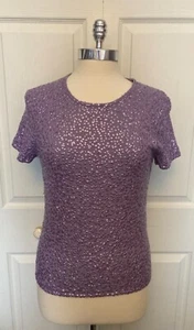  Vintage Saks Fifth Avenue Folio Women's Purple Sequined Wool Cashmere Sweater L - Picture 1 of 7