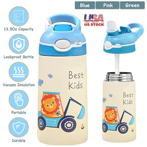 13.5oz Kid's Vacuum Insulated Stainless Steel Leak-proof Water Bottle with Straw - Picture 1 of 24