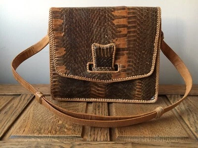 Python Snakeskin Brown Designer Vintage Antique Handbag Hobo Collector Shoulder - Image 1 of 4