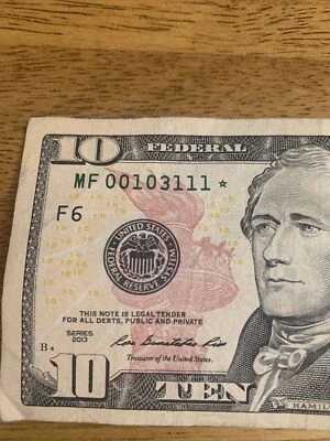2013 $10 Star Note Trinary Low Print Run Rare MF00103111* - Image 1 of 4