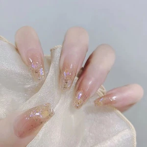 24PCS Nude Pink Fake Nails With Glitter Decor Charming Fingernail Decoration - Picture 1 of 4