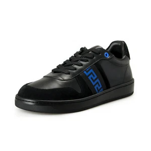 Versace Men's Black & Royal Blue "Greca" Leather Sneakers Shoes US 11 IT 44 - Picture 1 of 8