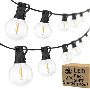 G40 Garten Glühbirnen Lichterkette, 100Ft Lichterkette Außen 50+2 LED Birnen E12 - Bild 1 von 10