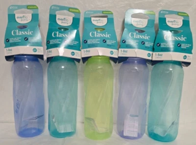 Evenflo Classic Twist Set 5 Bottles 1-8oz 0m+ Slow-Flow Cap Ring & Hood BPA Free - Image 1 of 2