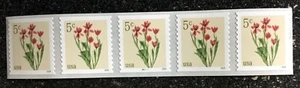 2024USA #5905 5c Red Tulips - Plate Number Coil Strip of 5 - PNC Mint - Picture 1 of 2