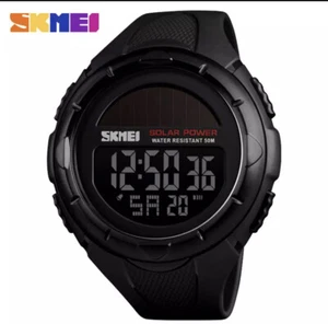 Solar Wasserdichte Powered Digital Mode Runde Sport Armee LED Herren Armbanduhr - Bild 1 von 10