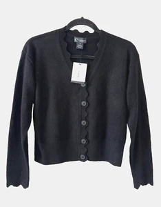 BLOOMINGDALES Size XS 100% Cashmere Scalloped Shrug Sweater NWT Black D41 - Picture 1 of 9